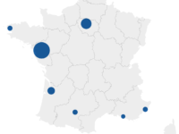 Carte de France représentant le nombre d'abonnés purs numériques des principaux titres de PQR français